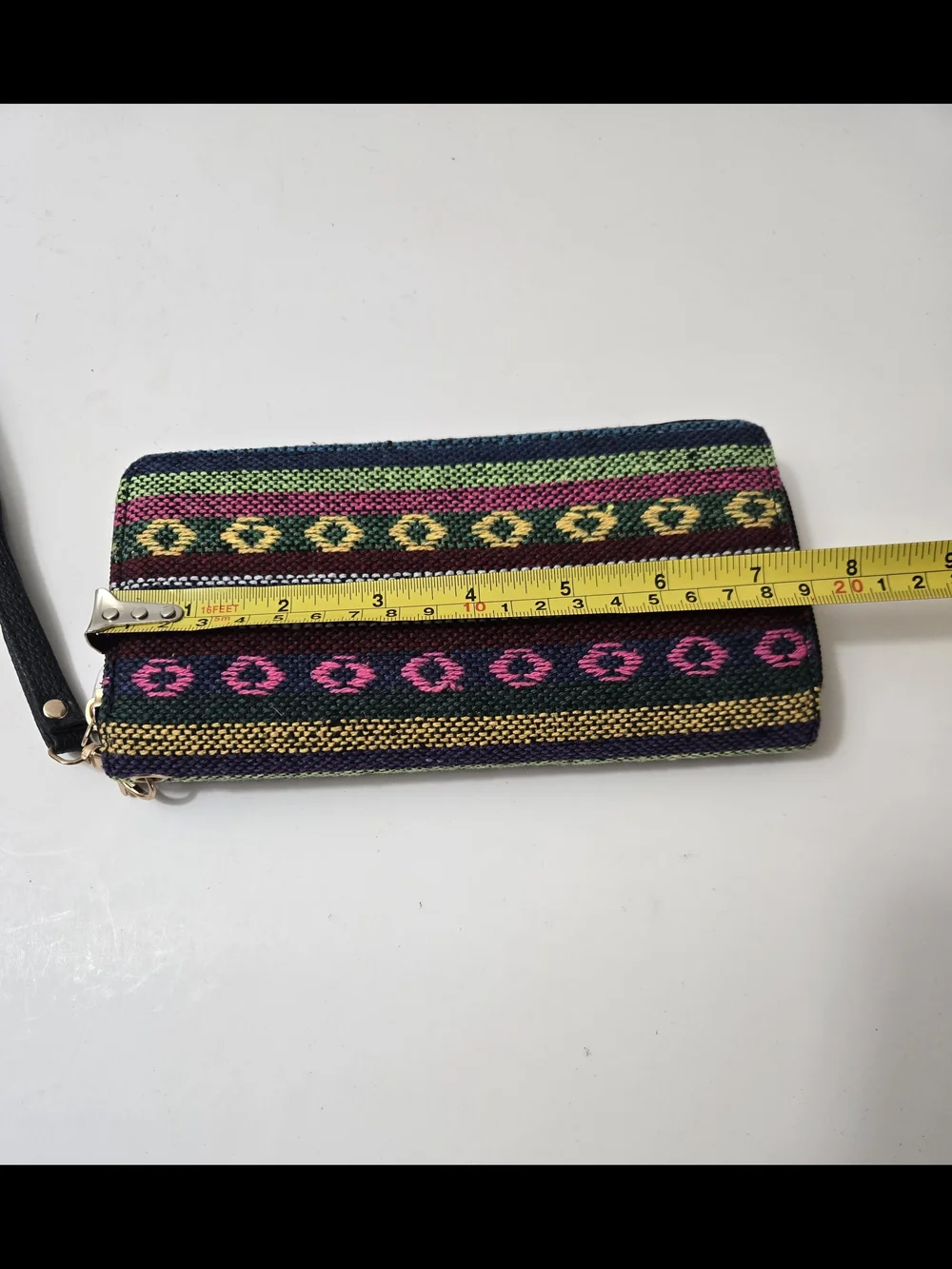 Woven Boho Striped Wristlet Zip Around Wallet Multicolor Geometric Textile